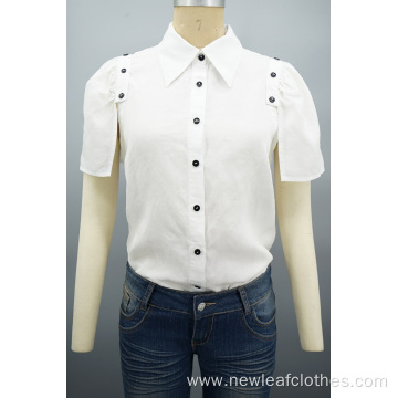New Design Women Fashion Detachable Sleeves White Shirt